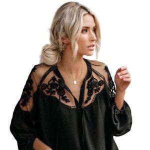Black formal invitation lace blouse